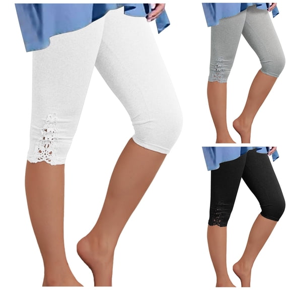 DHFJKG Women's Leggings Lace Capri Pants High Waisted Stretchy Soft Slim Fit Under Dress Cropped Pants