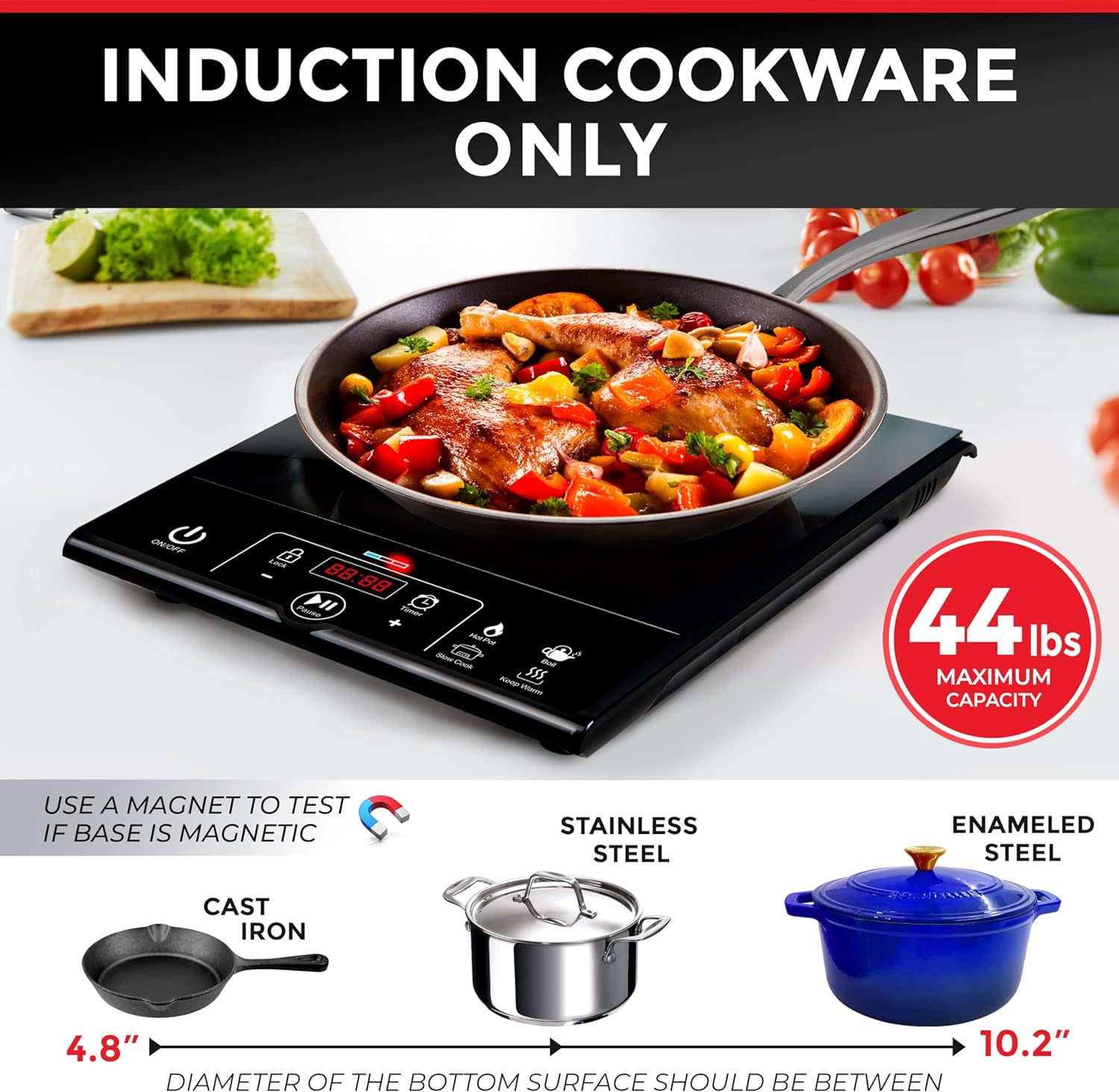 MÜELLERHOME RapidTherm Portable Induction Cooktop, 1800W Hot Plate Electric Stove Top Burner. 8 Temp Levels, Auto-Off & Pot Detection, LED Display, Child Lock, 4 Programs, Burners for Cooking
