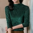 thumbnail image 5 of QATAINLAV Womens Mock Neck Long Sleeve Velvet Tops Elegant Party Holiday T Shirts Solid Slim Fit Tunic Dressy Blouses, Green, L, !, 5 of 10