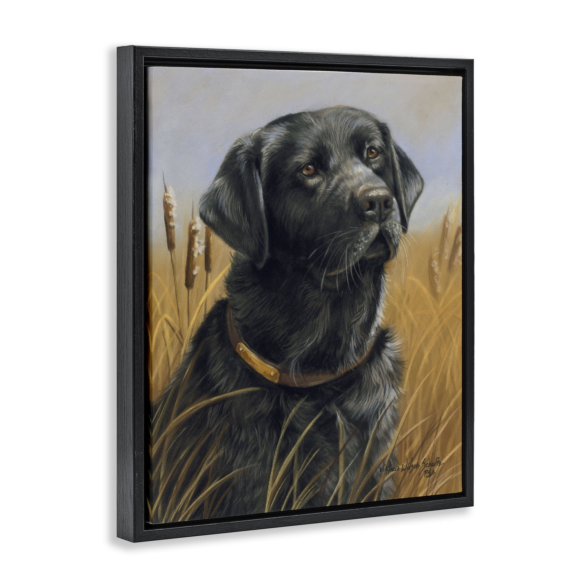 Stupell Industries Black Lab in Nature Animals Painting Black Floater Framed Canvas Art Print Wall Art, 17 x 21