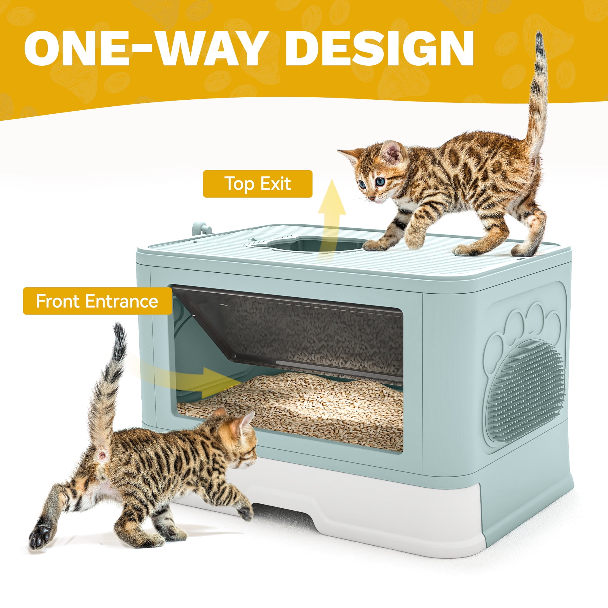 DEXTRUS Large Enclosed Cat Litter Box with Lid, Drawer Type, Easy to Clean, Includes Litter Scoop, Blue