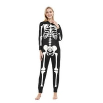 ZQUUVOU Woman Halloween Fashion Skeleton Print Jumpsuit Ladies Long Sleeved Suit Family Parent-Child Wear For Mom Black