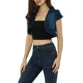 thumbnail image 4 of INSPIRE CHIC Cardigan Court en Denim Décontracté pour Femme, Veste Boléro en Jean à Manches Cap, L Bleu Foncé, 4 of 6