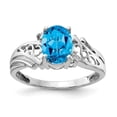 thumbnail image 1 of Solid 14k White Gold 8x6mm Oval Blue Topaz Diamond Engagement Ring Size 7 (.016 cttw.), 1 of 2