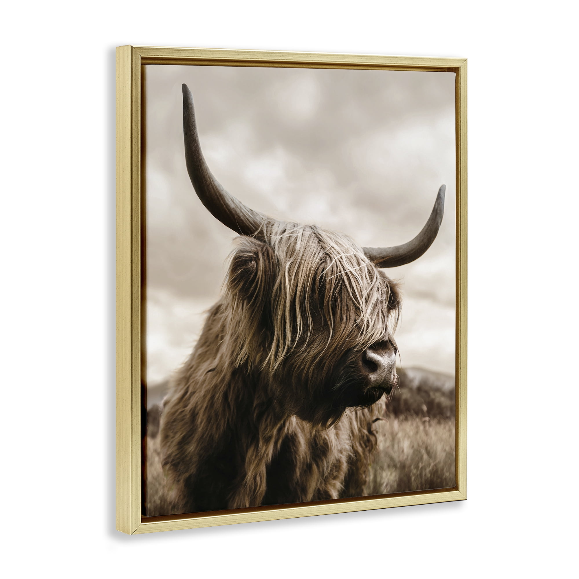 Stupell Industries Highland Cow on Windswept Moor Gold Framed Floater Canvas Wall Art, design by CAD Designs