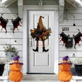 thumbnail image 2 of Halloween Wreath for Front Door, Black Orange Mesh Wreath, Halloween Decorations Door Wreah with Witch Hat Legs and Pumpkin for Party Home Decor, 2 of 5
