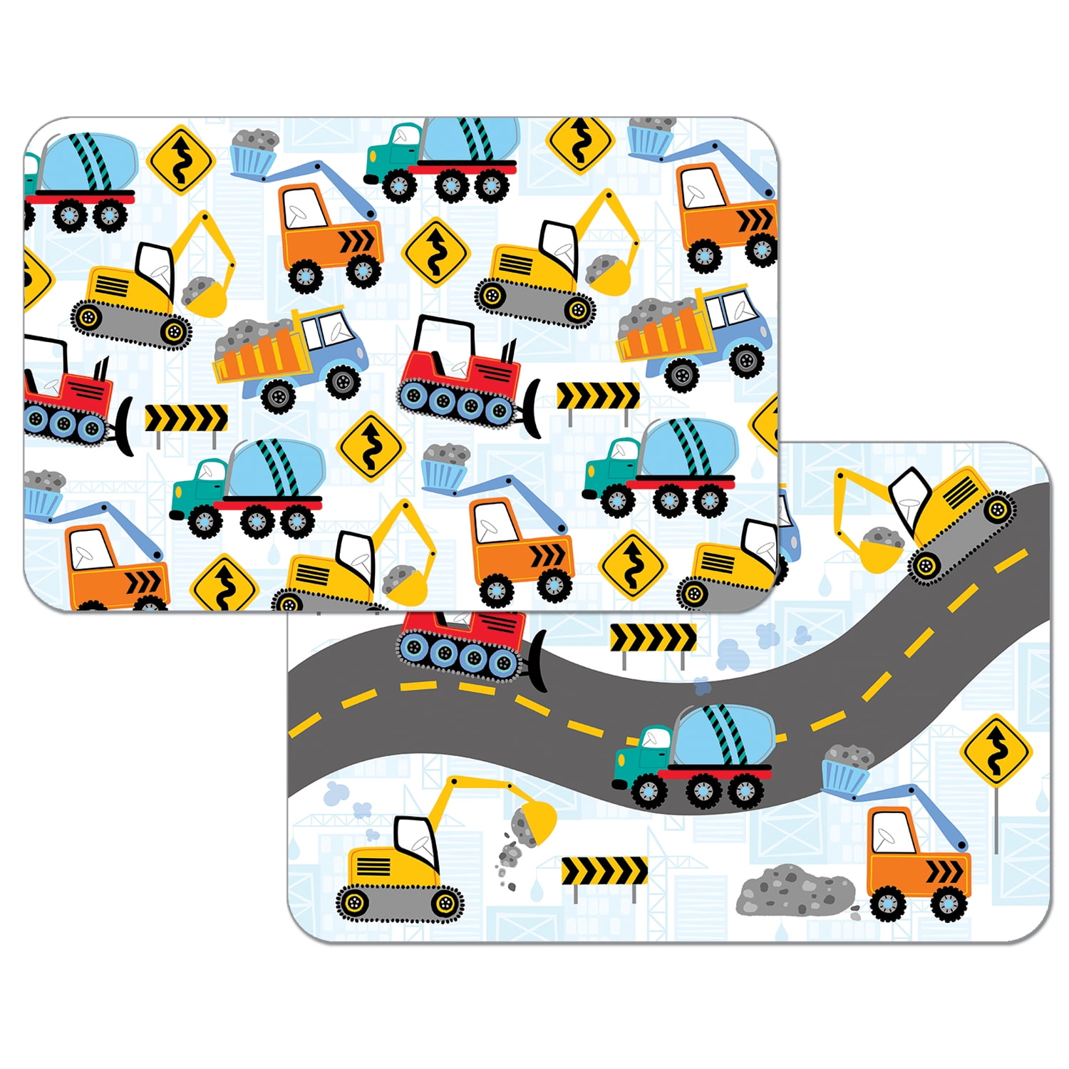 CounterArt 'Construction Trucks', Child Reversible Easy Care Flexible Plastic Placemat, 4 Pack