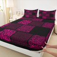 thumbnail image 3 of Castle Fairy Animal Print 4 Pieces Queen Sheet Sets for Teenagers,Black Pink Ultra Soft Flat Sheet,Abstract Patchwork Queen Fitted Sheet,Breathable Home Decor, 3 of 7