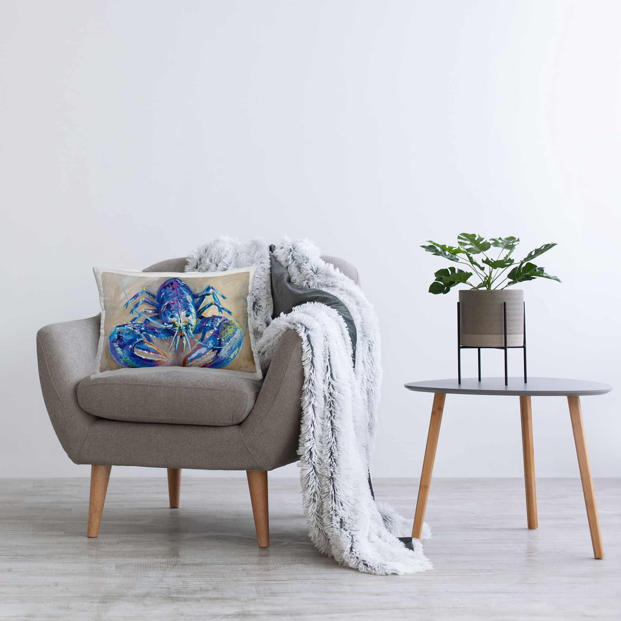 Stupell Industries Blue Lobster Impression Decorative Printed Throw Pillow Design by Jeanette Vertentes.