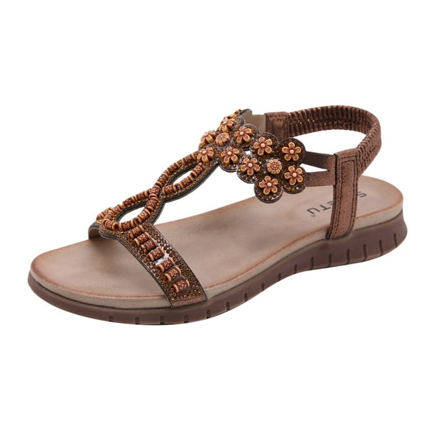 Sandals Womens CHGBMOK Summer Plus Size Comfortable Summer Sandals For Women  Flat Slip On Sandals Crystal Roman Shoes Open Toe Casual Sandals Breathable  Womens Sandals, Up to 65% off! 