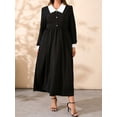 thumbnail image 2 of Women's Plus Size Contrast Collared Neck Long Sleeve Midi Dress with Polyester 100% Fabric For Everyday Casual Wear, 2 of 3