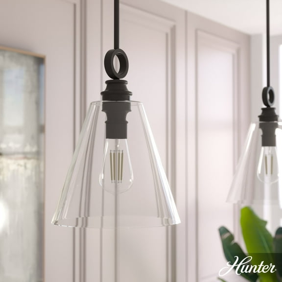 Hunter - Klein 1-light Noble Bronze, Medium Size Pendant Light, Dimmable, Casual Style, Cone Shaped, for Bedrooms, Dining, Living Rooms - 19439