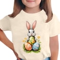 thumbnail image 3 of Yxbdin Easter Shirts for Kids Loose Bunny Short Sleeve Shirt Funny Easter Eggs Graphic Blouses Cute Girls Festival Outfits Summer Tops Beige 5-6Years, 3 of 6