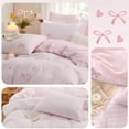 thumbnail image 5 of 2 Pieces Pink Plaid Bow Ties Comforter Bedding Sets Reversible Pattern Comforter Set Twin Size, 5 of 5