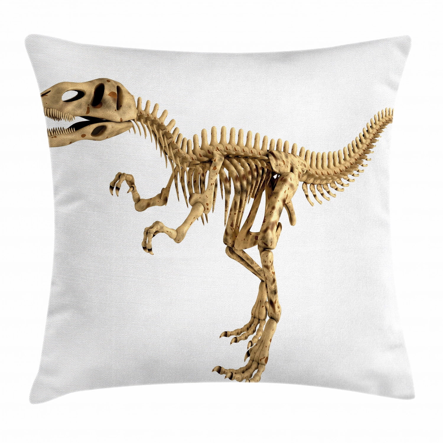 Dinosaur Throw Pillow Cushion Cover, Fossil Dino Skeleton Bones