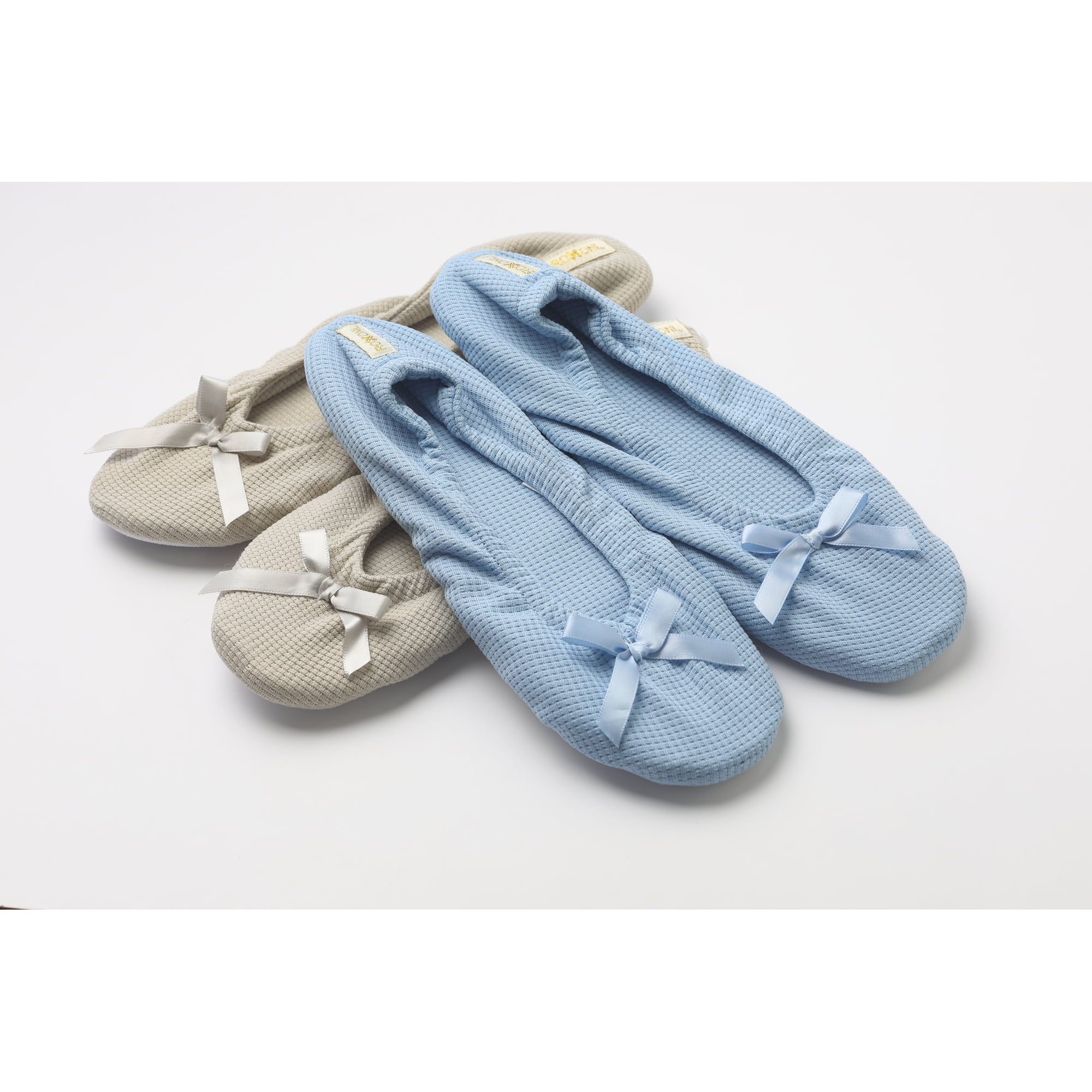 Roxoni Women's Flat Slip On Terry Classic Cotton & Velour Ballerina Slippers Pack of 2