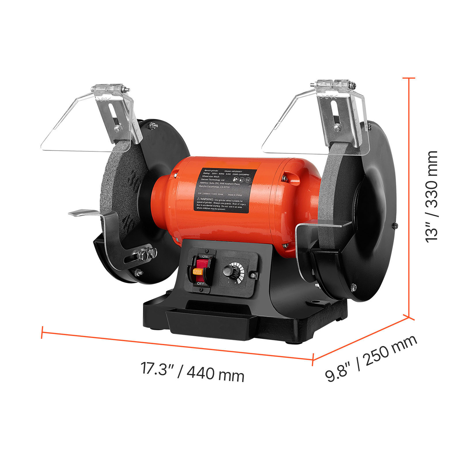KFFKFF 8-Inch Variable Speed Bench Grinder, 2000-3450RPM Table Grinder with 550W Induction Motor, 36/60-Grit Grinding Wheels & Adjustable Eye Shield for Sharpening and Grinding Tasks