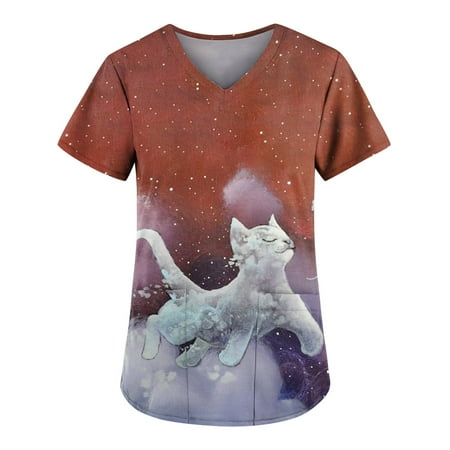 

Steady Women Girls Printing Short Sleeve V-neck Tops