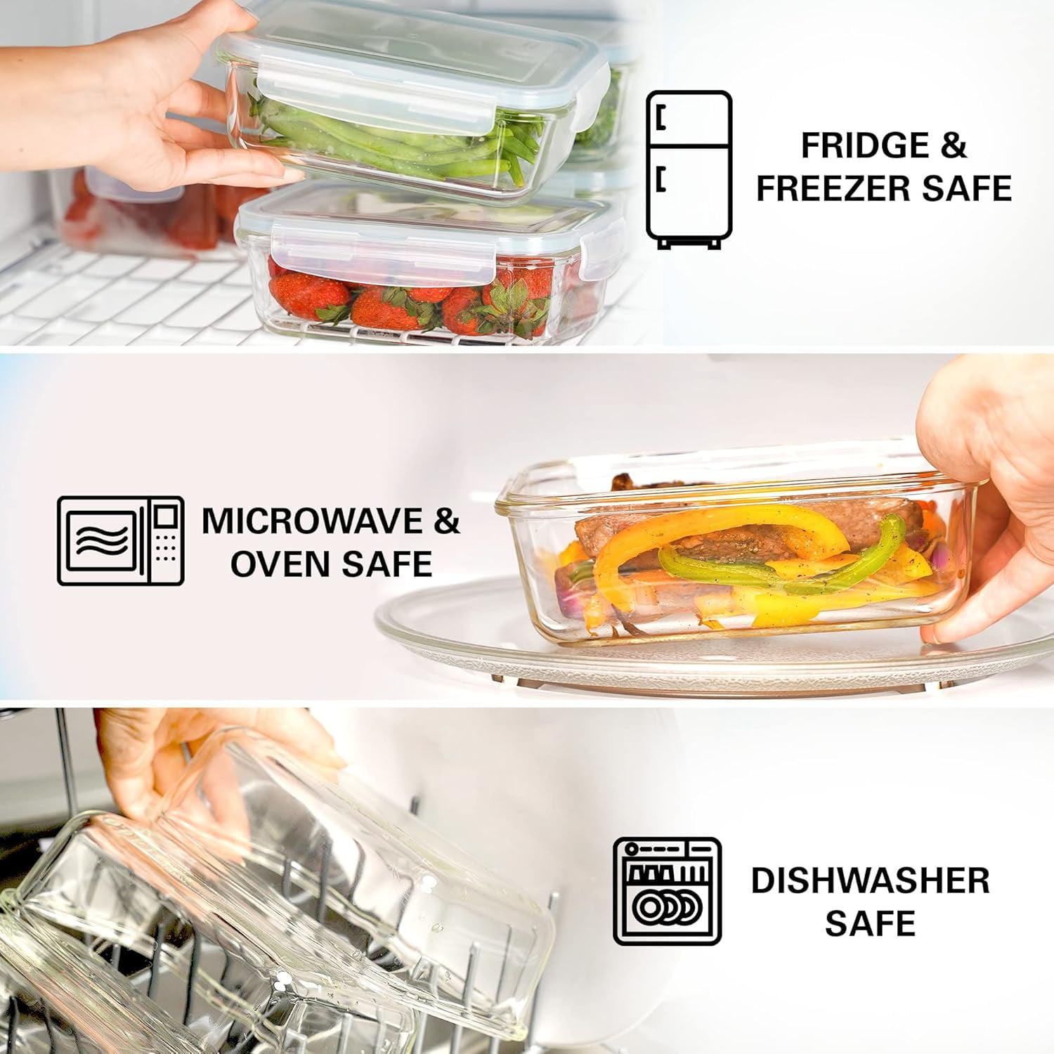 Razab Glass Food Storage Containers with Lids 30 Oz 16 Pc (Set of 8) Airtight Large Reusable Leak Proof BPA Free Food Prep Containers Freezer to Oven Safe