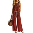 thumbnail image 5 of Cagogo Women's 2 Piece Sleeveless Tank Top Long Pants Set Casual Summer Outfits Loose Round Neck Tops Comfy Pants Matching Lounge Sets Boho Vacation Travel Clothes, Red 2XL, 5 of 6