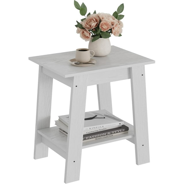 End Table, Small Side Table, Nightstand with 2-Tier Storage Shelf, Wood Bedside Table, Set of 2 Narrow Side Table Living Room, Side Table for Small Spaces, Bedroom, Entryway, Farmhouse