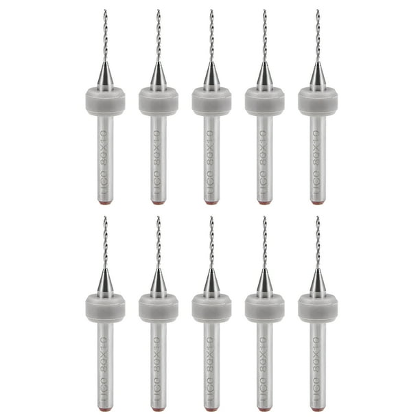 Brocas de PCB micro de carburo de tungsteno de 0.8mm para herramientas rotativas CNC, vástago de 1/8 pulgadas, 10 piezas