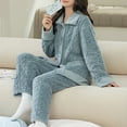 thumbnail image 4 of Flannels Sets for Women Comfy Warm Winter Outfits 2-Piece Long Sleeve Jacket Coat and Pants Fleece Plush Homewear (XX-Large, Blue Button), 4 of 5