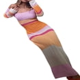 thumbnail image 1 of Robe Longue Tricotée pour Femmes Automne Décontractée Contraste Couleur Rayures Épaules Dénudées Manches Longues Robe Slim Vêtements d'Automne, 1 of 7