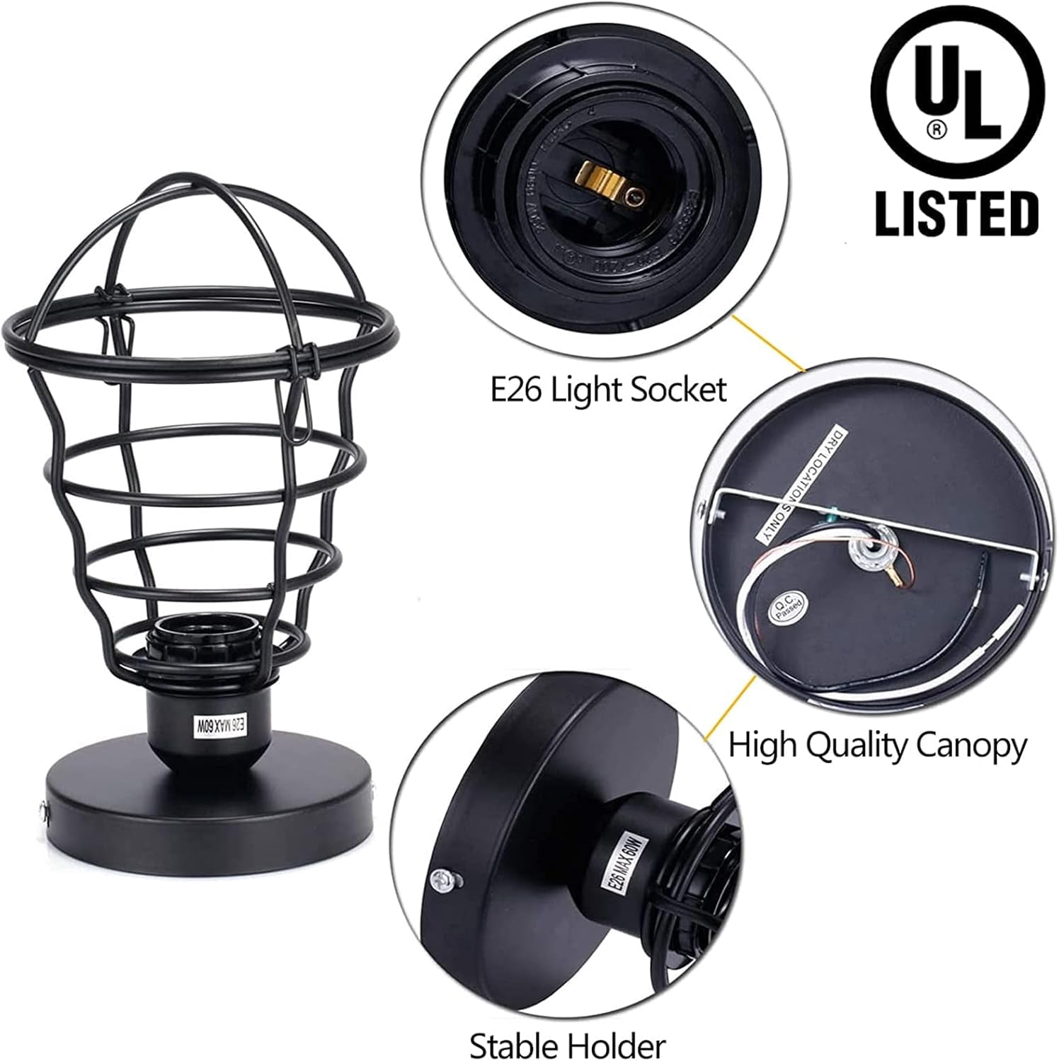 4 Pack Semi-Flush Mount Ceiling Light Black Industrial Ceiling Light - Black Metal Pendant Light Fixture for Hallway Stairway Bedroom Kitchen