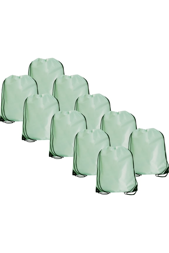 Drawstring Backpacks - Pack of 10 - Seafoam | Sports Cinch Sack String Backpack | For School, Gym, Storage & Travel | Large 15" x 18.5" Size