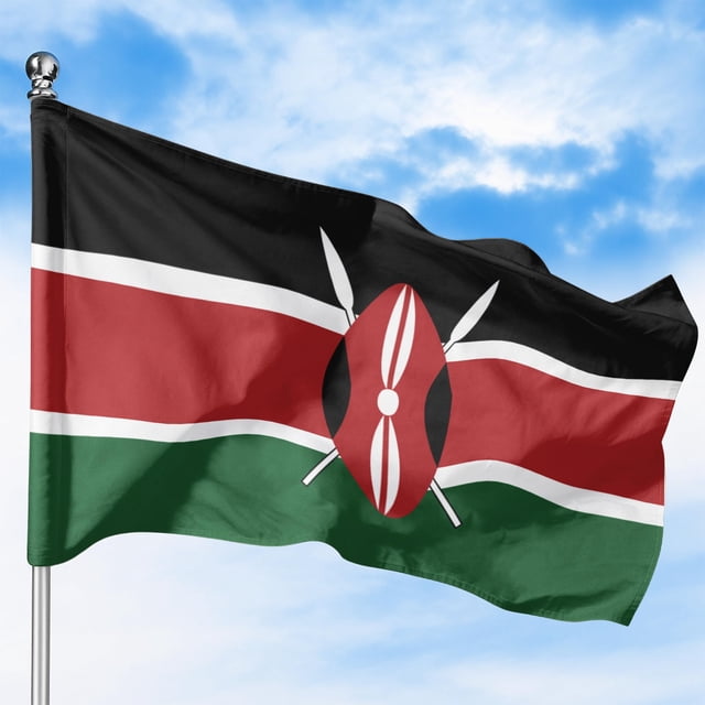 Kenya Drapeau d'Extérieur (2 X 3 Pi) par DreamController - Polyester Durable et Résistant à la Décoloration, à Double Piqûre, Oeillets en Laiton - Drapeau Africain Eastern Imprimé HD - Fabriqué aux É.-U.