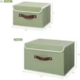 thumbnail image 5 of Storage Bin with Lid Storage Boxes with PU Leather Handles PP Plastic Board Decorative Foldable Lidded Cotton Linen Fabric Home Cubes Baskets Closet Organizer Container - Green, Small Size, 5 of 7