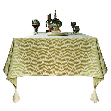 

Cotton Linen Tablecloths For Rectangle Tables With Tassel Design Wrinkle Free Stain Resistant Washable Tablecloth Table Covers For Dining Table Kitchen Party Picnic -Yellow A-110x110cm(43x43 )