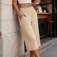 thumbnail image 6 of Tqcoqu Womens Casual Capris with Pockets,Lounge Yoga Pajama Cropped Pants,Wide Leg Elastic Waist Workout Sweat Pants Summer,Beige Women's S-XXXL, 6 of 10