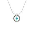 thumbnail image 2 of Delight Jewelry Silvertone Small Teal Crystal Cross Gymnastics Mom Ring Charm Necklace, 18", 2 of 4