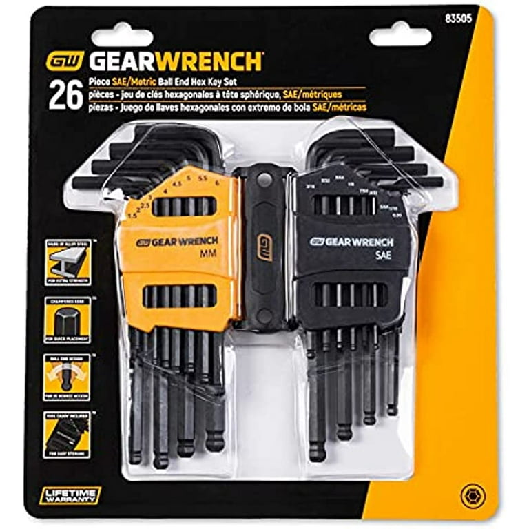 GEARWRENCH 22 Piece SAE/Metric Magnetic Ball End Long Arm Hex Key