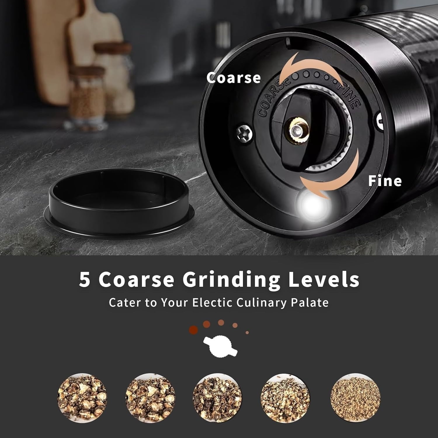 USB Rechargeable Pepper Mill Salt Grinder, Electric Salt and Pepper Grinder Set, Electric Pepper Grinder with Adjustable Coarseness, Refillable Salt and Pepper Shakers 2 Pack Dark Gray