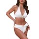 thumbnail image 4 of INSPIRAR CHIC Conjuntos de Bikini de Anillo en O con Colgantes de Concha Ribeteados de 2 Piezas, Parte Superior Halter y Parte Inferior Triangular, Trajes de Baño Grandes, Blancos, 4 of 5