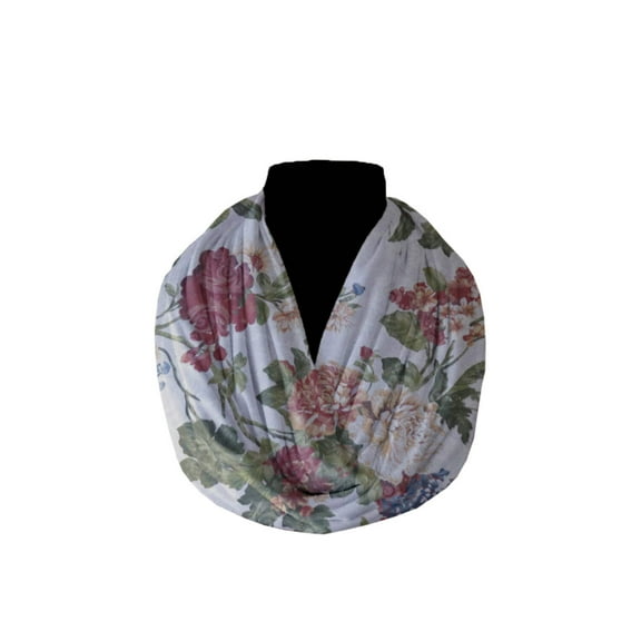 Cotton Blend Infinity Scarf Vintage Floral Large Roses Print