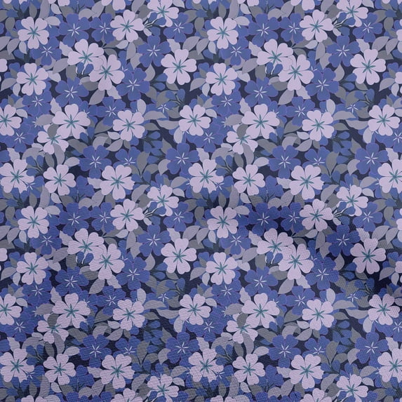 oneOone Polyester Spandex Blue Fabric Floral Retro Quilting Supplies Print Sewing Fabric By The Yard 56 Inch Wide