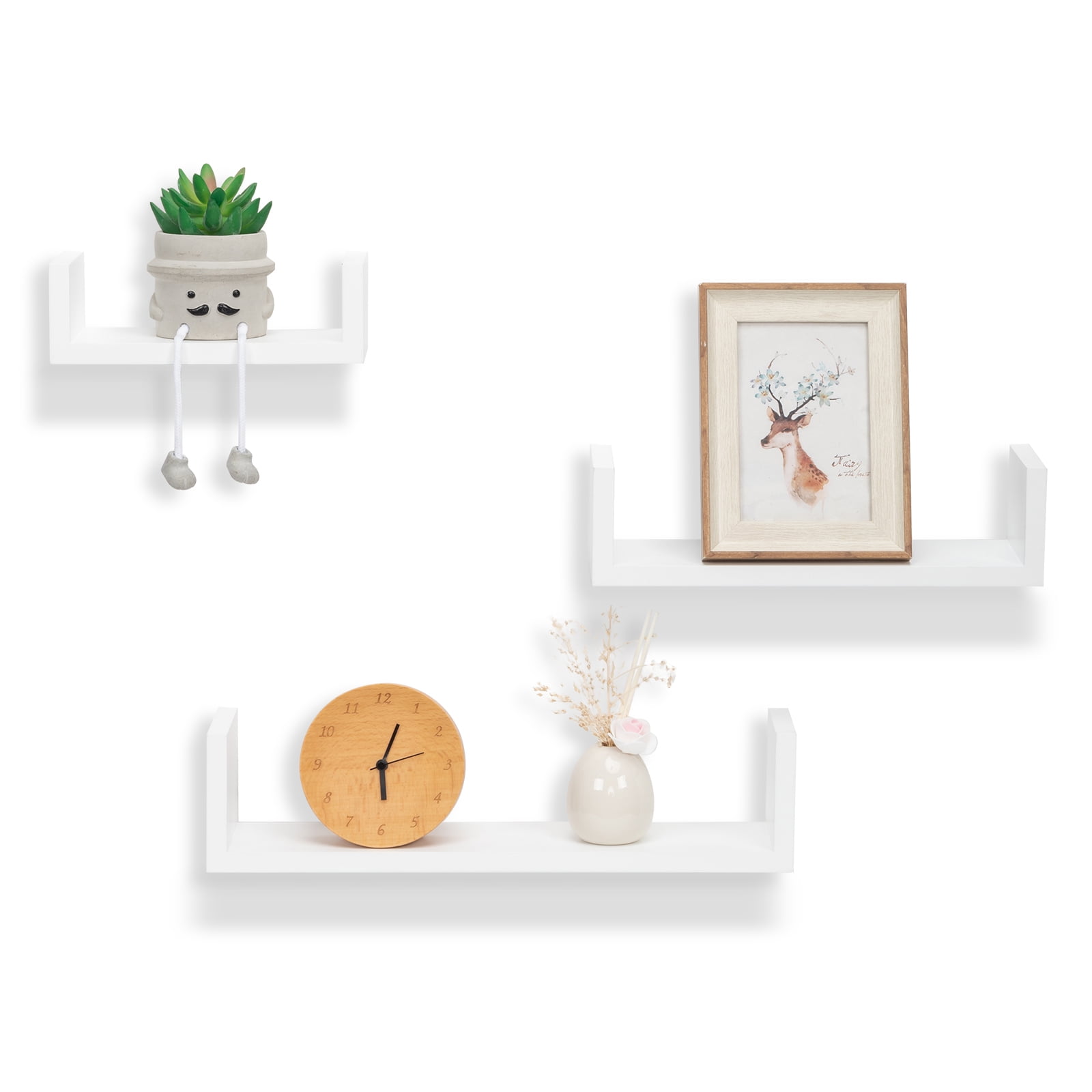 Zimtown Set of 3 Floating Shelves Decorative Wall Mounted Storage Wood  Display Shelves for Living, Dining Room, Office, Bedroom, White