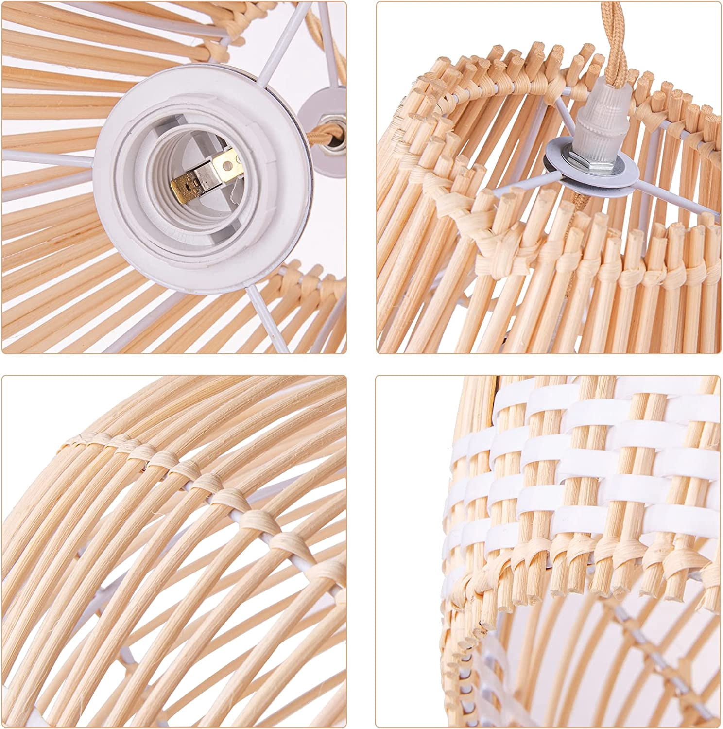 Arturesthome Coastal Rattan Pendant Light Round Lamp Wicker Chandelier Handmade Woven Hanging Ceiling Lighting Fixtures Lampshade