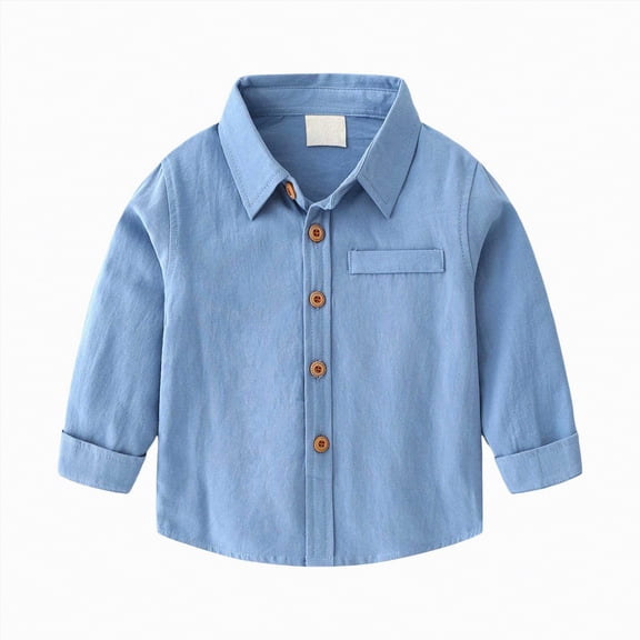 CAICJ98 Toddler Boys Long Sleeve Dress Shirt Kids Solid Color Button Up Shirts (Blue,7-8 Years)