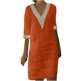 thumbnail image 1 of Cameland Robe d'Été Décontractée pour Femmes, Col en V, Couleur Unie, Manches Courtes, 1 of 5