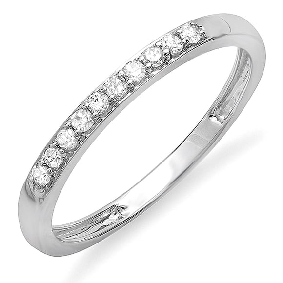 Dazzlingrock Collection 0.15 Carat (ctw) 18k Round Diamond Ladies Anniversary Wedding Matching Band Stackable Ring, White Gold, Size 9