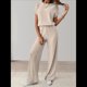 thumbnail image 4 of Traje Informal de Dos Piezas para Mujer, para Viajes y Vacaciones de Verano, con Corta y Pantalones Anchos. Albaricoque M, 4 of 7