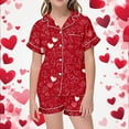 thumbnail image 3 of YUEHUA Toddler Girls Floral Silk Pajamas Short Sleeve Button-Up Top Shorts Summer 2PC Valentine's Day Flowers Satin Pajamas Set, Size 4-5 Years, 3 of 5