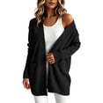 thumbnail image 2 of Tusihei Women's Long Sleeve Knit Cardigan Sweater Open Front with Pockets Ribbed Casual Coat Soft Fall Winter Lounge Outerwear, Black S, 2 of 9