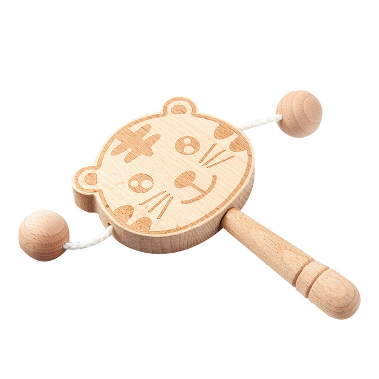 1pc Tiger Shape Baby Rattle Drum Adorable Soothe Toy Infant Wooden