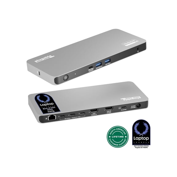 Plugable UD-7400PD - Docking station - USB-C - 2 x HDMI, 3 x USB-C - 1GbE, 2.5GbE - 180 Watt